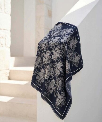 Viskon Velora Eşarp Dört Mevsim Barok Floral Desen Canlı Siyah 90X90