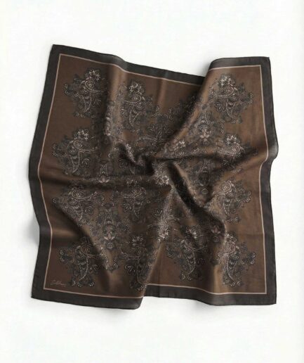 Viskon Velora Eşarp Dört Mevsim Barok Floral Desen Kahverengi 90X90