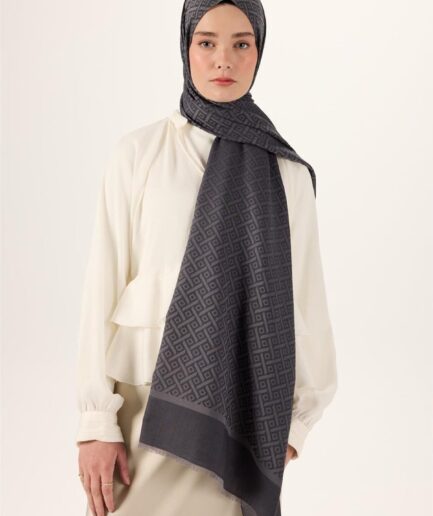 Pamuk Polyester Liva Şal Gri Desenli Dokulu Nefes Alan 90x200